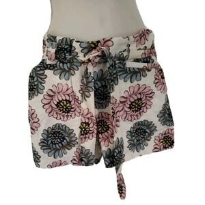 Ann‎ Taylor LOFT Women's 0 Linen Blend paper bag Shorts Tie belt Floral NWOT
